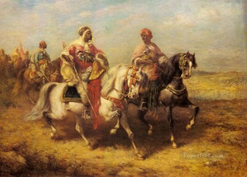 Adolf Schreyer Painting - Arab Chieftain And His Entourage Arab Adolf Schreyer